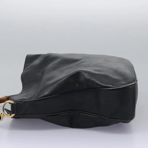 GUCCI Bamboo Shoulder Bag Leather 2way Black Gold - Picture 3 of 16